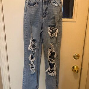 SHEIN Light Blue Distressed Straight Leg Jeans Xs